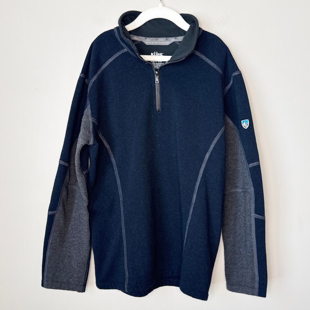 Kuhl Boy's Kashmira 1/4 Zip Blue Gray Fleece Pullover‎ Fleece Sweatshirt M 10/12